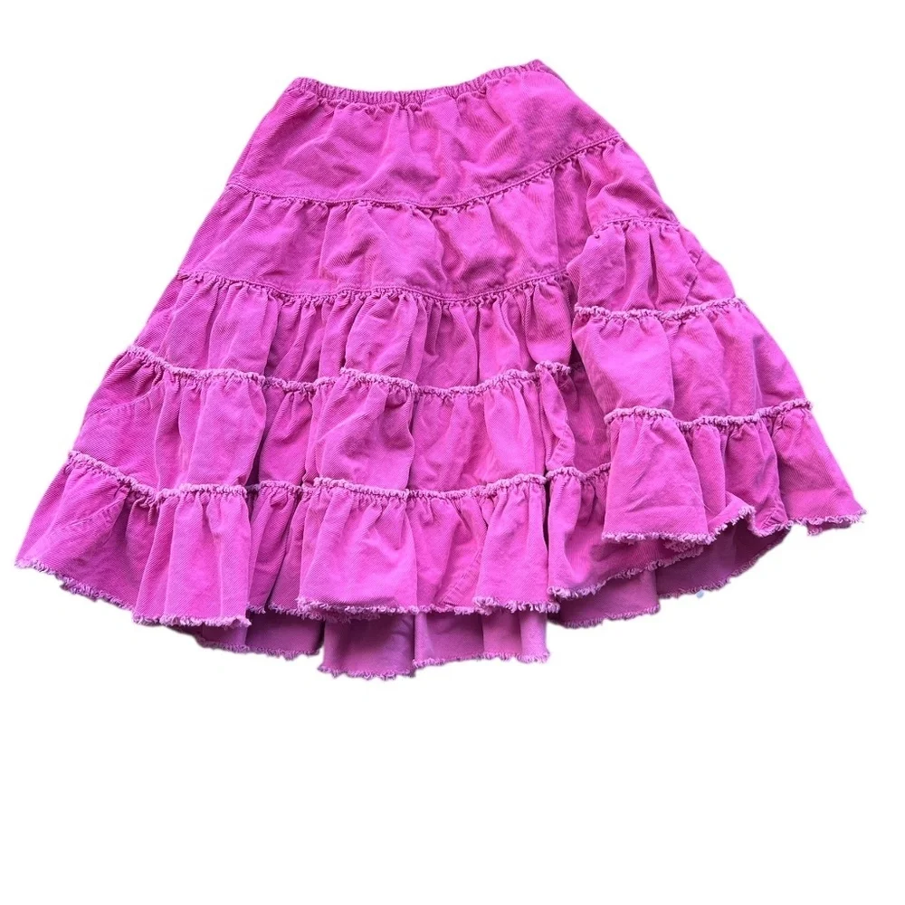 GAP Kid's Y2K Hot Pink Tiered Skirt Raw Hem Small